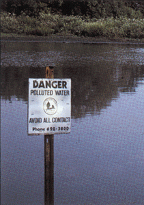 photo showing a danger sign on the Grand Calumet River, Indiana