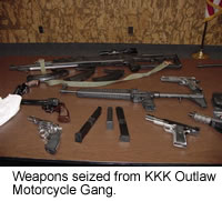 Weapons seized from KKK Outlaw Motorcycle Gang.