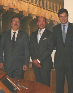 Thomas F. Mefford, USAID Deputy Assistant Administrator for Europe and Eurasia (center), pictured with Angelo Canale, Head of Italy's Department of Tourism (left) and Giandomenico Magliano, Director General for Economic Cooperation and Multilateral Finance, Italy's Ministry of Foreign Affairs (right) at the MOU signing in Rome, establishing an international, public-private partnership to energize Southeast Europe's economy through development of its tourism sector.