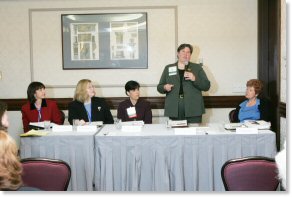 Pictured are Moderator Julie Lenzer Kirk (left), Emily Murphy, Linda Roundtree, Julie Weeks, and Penny Pompei.