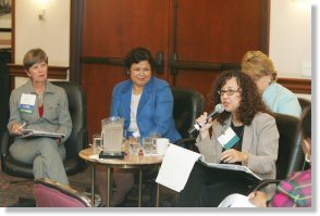 From the left:  Moderator Jenny Erwin and panelists  Dr. Gloria Rodriguez and Loraine Ballard Morrill.