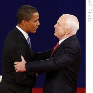 Barack Obama, left, and John McCain meet for second debate