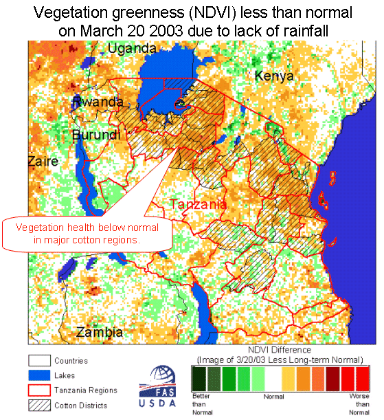 NDVI Below Normal for March 20 2003