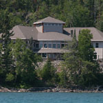View from Grand Portage Bay (Lake Superior) of the Heritage Center at Grand Portage.