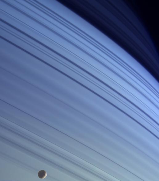 Saturn's moon Mimas against Saturn