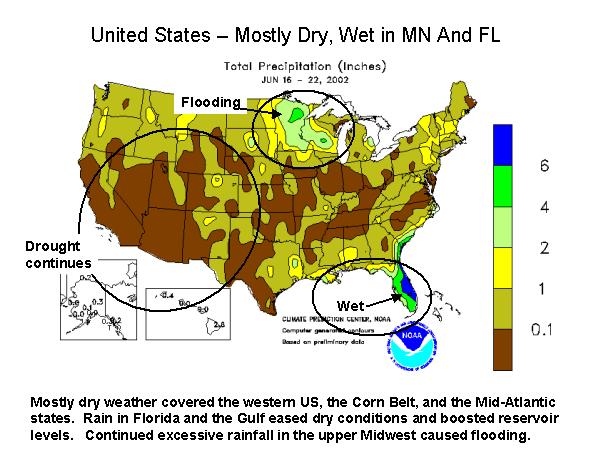 US - Rainfall map - June 16 to 22, 2002