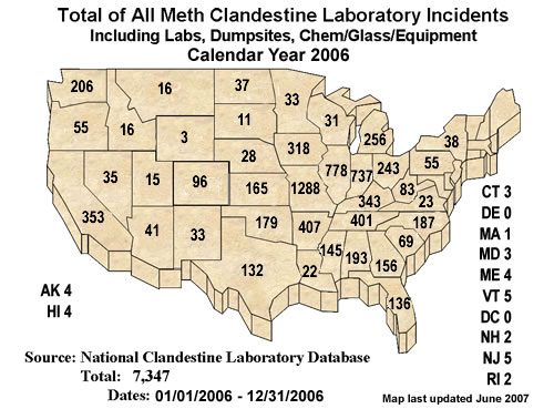 Total of Meth Clandestine Laboratory Incidents for 2006