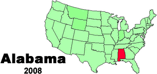United States map showing the location of Alabama