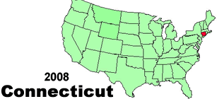 United States map showing the location of Connecticut