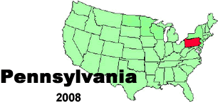 United States map showing the state of Pennsylvania