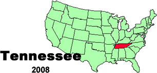 United States map showing the location of Tennessee