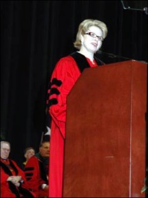 Secretary Spellings delivers the 2006 graduation commencement at Texas Tech University's United Spirit Arena in Lubbock, Texas.