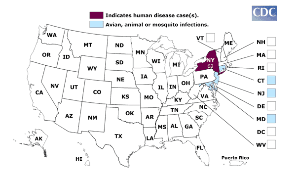 West Nile Virus Map 1999