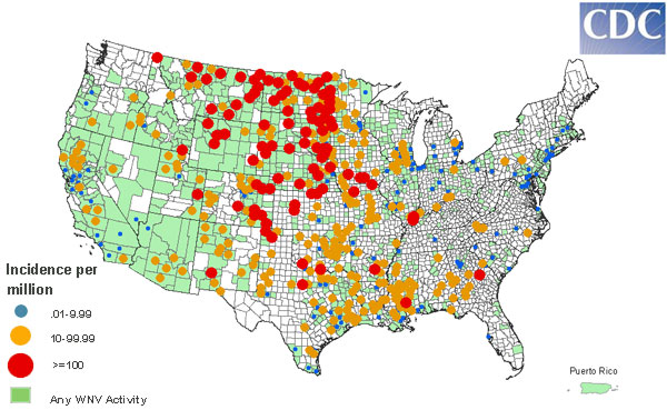 West Nile Virus Incidence Map 