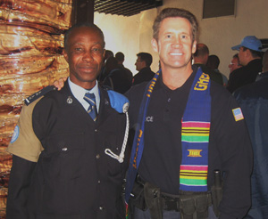 Ted Schnack, U.S. Civilian Police Officer in UNMIK (United Nations Interim Administration Mission in Kosovo), attends the medal day parade for the Ghana contingent in Kosovo, January 26, 2008. [Photo courtesy of Sohail Khalid] 