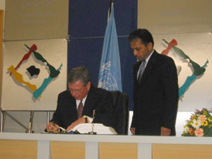 The United States, represented by Attorney General John Ashcroft, signed the United Nations Convention Against Corruption in Merida, Mexico on December 9, 2003. [Department of State photo]