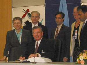 The United States, represented by Attorney General John Ashcroft, signed the United Nations Convention Against Corruption in Merida, Mexico on December 9, 2003. [Department of State photo]