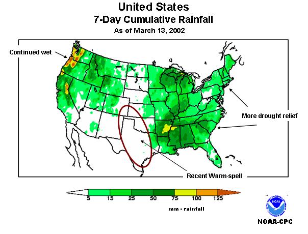 U.S. Cumulative Precipitation for the 7 days ending March 13, 2002