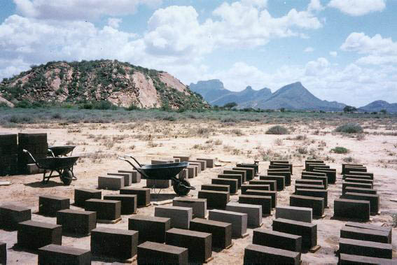 Freshlly made bricks drying in the sun in a remote area of Northern Kenya.