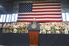 President George W. Bush addresses a crowd of more than 2,000 U.S. servicemembers and their families and Department of Defense personnel on Eielson Air Force Base, Alaska, Aug. 4, 2008. 