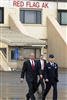 U.S. Air Force Brig. Gen. Mark Graper, right, commander of 354th Fighter Wing, walks with President George W. Bush on Eielson Air Force Base, Alaska, Aug. 4, 2008. 