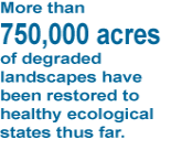 More than 750,000 acres of degraded landscapes have been restored to healthy ecological states thus far.