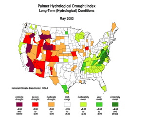 Click here for map showing Current Month Palmer Hydrological Drought Index