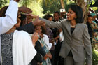 Secretary Rice mingling with Mission employees in Addis Ababa.