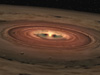 Artist concept of a very young star encircled by a disk of gas and dust