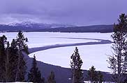 The Yellowstone River winds through a snow-covered Hayden Valley.