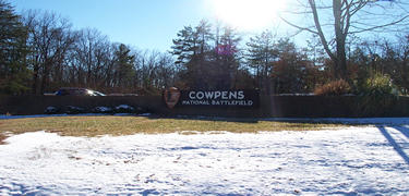 Cowpens National Battlefield front gate in the snow