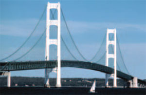 Ground view of Mackinac Bridge, Mackinac City