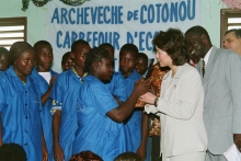 U.S. Secretary of Labor Elaine L. Chao visiting the Carrefour d’Ecoute et d’Orientation (CEO) Reception Center for Trafficked Children in Cotonou, Benin, to announce Department of Labor educational programs to rehabilitate trafficked children.  (DOL Photo)
