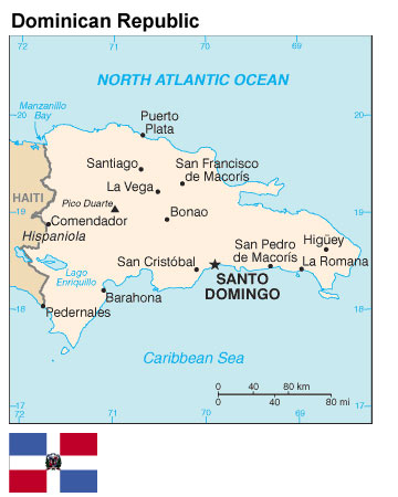Map and flag of Dominican Republic.