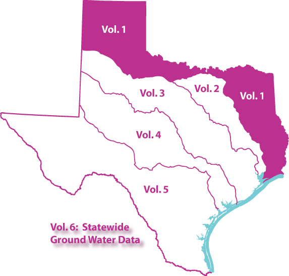 Map of Texas basins with stations included in this volume.