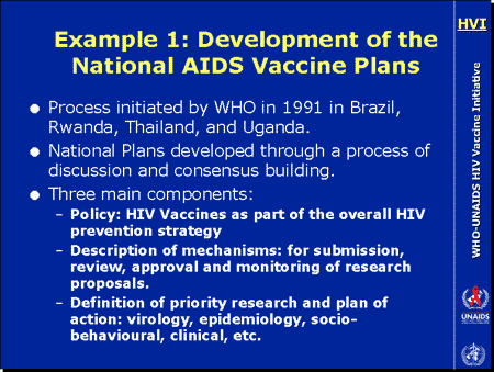 Example 1: Development of the National AIDS Vaccine Plans