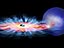 A graphic showing stellar gas swirling into an accretion disk.
