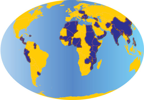 World map highlighting countries with USDA projects.