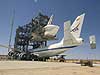 Discovery is readied for mating to the 747 Shuttle Carrier Aircraft