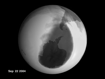 Grayscale image of the 2004 ozone hole