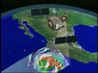 This is an image of the TRMM satellite making passes over the Earth.