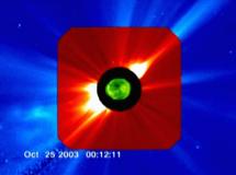 Three instruments on SOHO spacecraft reveal the flare and CME traveling off the Sun