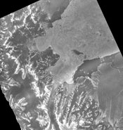 shows the Larsen ice shelf over a series of years between 1996 and 2003
