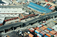 This is a collapsed section of the Cypress viaduct of Interstate 880 in Oakland, from the Loma Prieta California, Earthquake October 17, 1989.