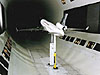 A model airplane in a wind tunnel