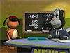 Two cartoon characters look at a blackboard filled with math problems