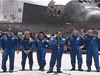 Discovery crew members post-landing media event
