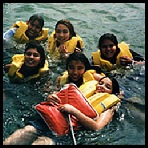 Kids swimming in lake