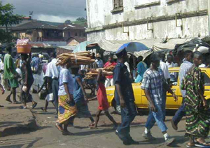 Street scene in Freetown, the capital of Sierra Leone.