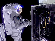 Illustrated image of an astronaut removing one of the batteries.
